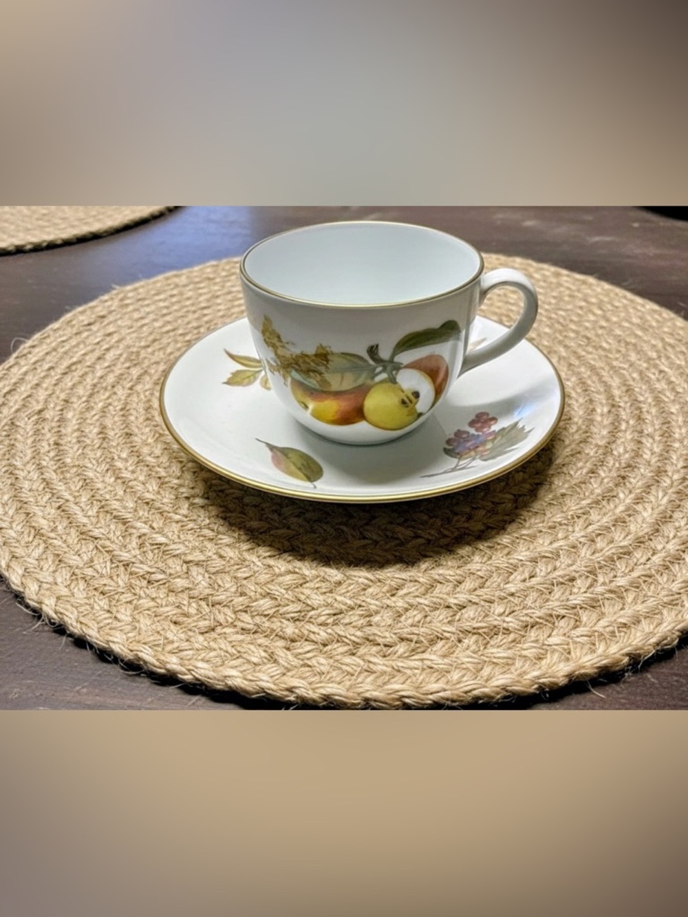 Vintage Royal Worcester Evesham Gold tea cup and saucer , apple/grape design